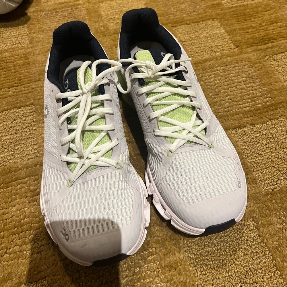 On Running White and Lime Athletic Shoes